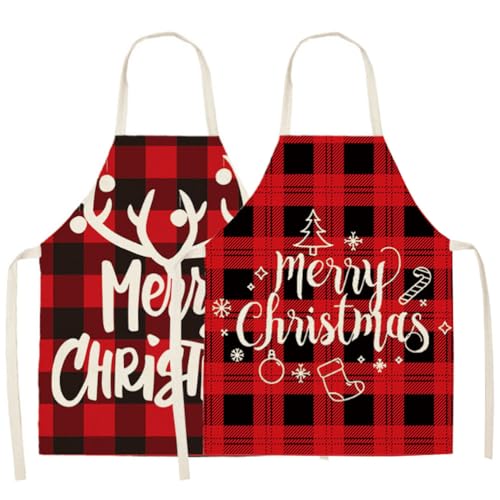 AstarFavor 2 aventais de Natal para homens e mulheres, avental de algodão de Natal, avental impermeável, avental de cozinha, cozinheiros, babadores, assar, assar, Cor 1
