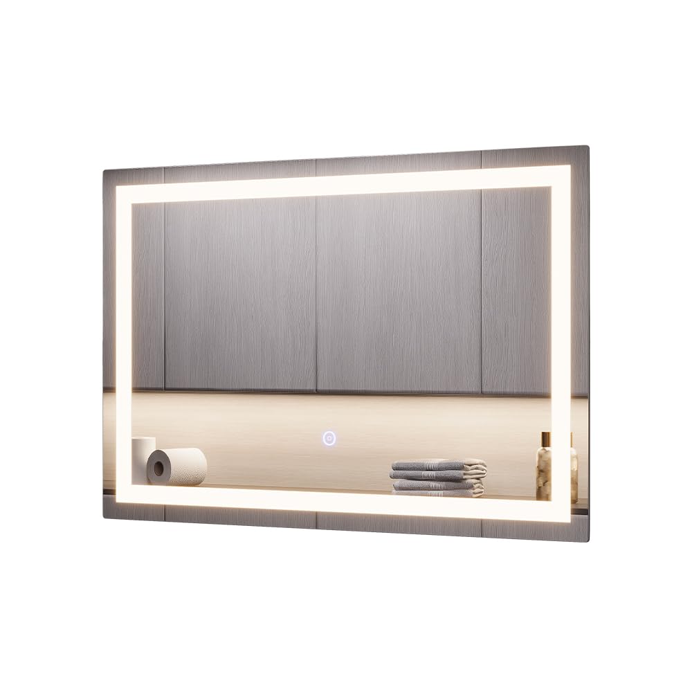 Vicco Specchio bagno Miral, Vetro, 60 x 40 cm con illuminazione frontale, per montaggio a parete con illuminazione LED integrata