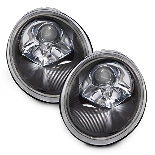 PERDE Black Housing Halogen Headlights Compatible with Volkswagen Beetle 1998-2005 Includes Left Driver and Right Passenger Side Headlamps