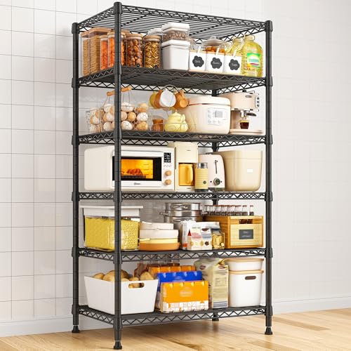 Image of REIBII 6-Shelf Tall Metal Shelves 70 inch H Wire Rack Sturdy Standing Shelf Units Adjustable Detachable Storage Shelving Unit for Kitchen Laundry Pantry Garage Commercial 71 inch H x 21.65 inch W x 11.8 inch D