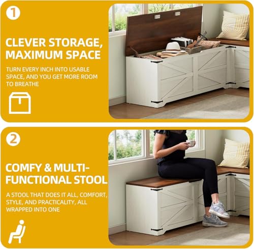 DWVO L-Shaped Storage Bench, 18" High Corner Dining Bench with Storage, Wooden Nook Storage Chest for Living Room, Bedroom