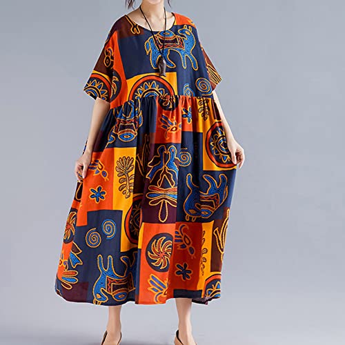 Vestido feminino solto Csul de linho de algodão Florl Boho Mxi Dress Contrst House Robes Mangas comp