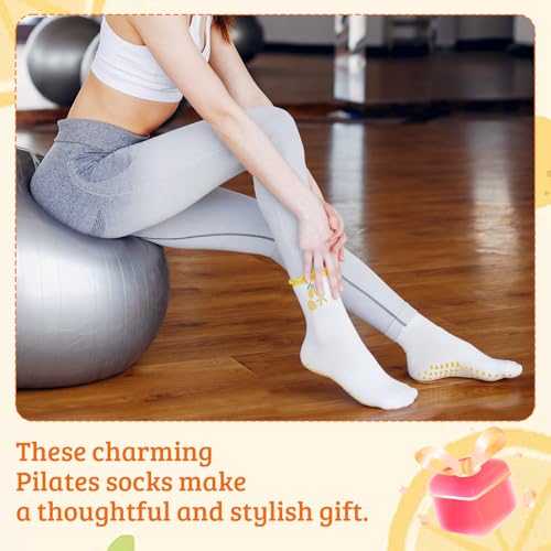 Image of Jspupifip 2 /4 /5 Pairs Womens Embroidery Non Slip Pilates Yoga Socks | Cute Grippy Crew Socks Offered Fit Barre Workout Hospital Indoor Barefoot Daily Activities For Ladies