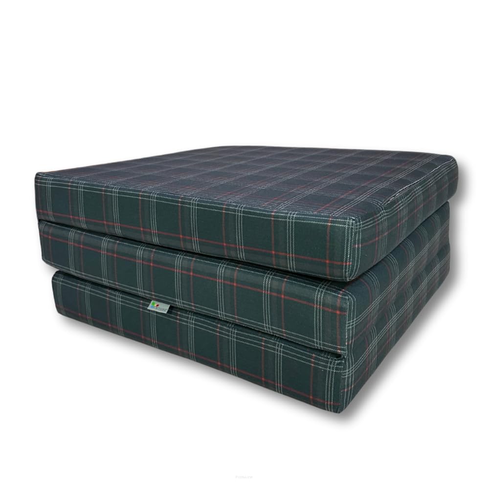 FORTISLINE Matelas Pliant 3 Parties 180 x 65 x 7 cm, Gris Motif - Matelas d’appoint Pliable pour invité, Voyage et Camping, Housse Lavable