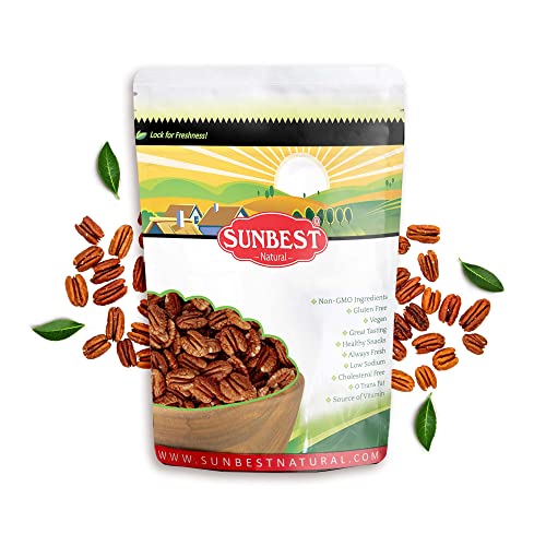 Sunbest Natural - Fancy Georgia Raw Whole Pecans Shelled, Unsalted Pecan Nuts For Baking, Cooking, Toppings, & Snacking, Non-Gmo, Vegan, & Kosher Bulk Pecans, 1 Lbs #TOP18