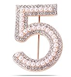 Pat Mendoza Women‘s Lucky Fashion Digit 5 Brooches - Alloy Artificial Pearl Brooch Pin (Gold)