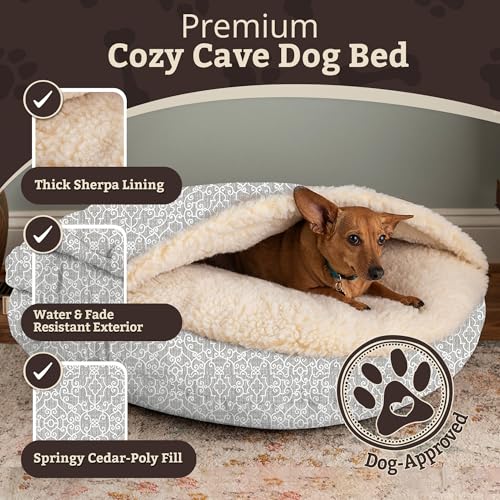 Image of Snoozer Cozy Cave Dog Bed, Round Covered Dog Bed, Ramey Gray (S)