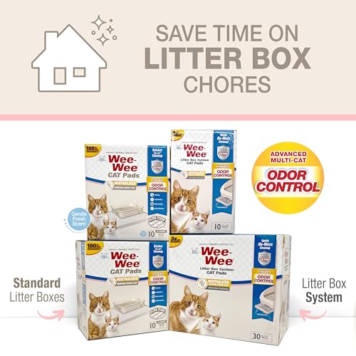 Image of Four Paws Wee-Wee Cat Pee Pads, Disposable Litter Box Mats, Advanced Odor Control, Fast Absorption Box Pee Pads for Litter Tracking, 28 inch x 30 inch, Fresh Scent, 10 Count