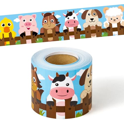 Image of BeYumi Farm Animals Border Trim - 65ft Back to School Farm Animals Straight Rolled Border Trim Cute Cartoon Animal Bulletin Board Set School Classroom Office Farmhouse Chalkboard Party Holiday Decor