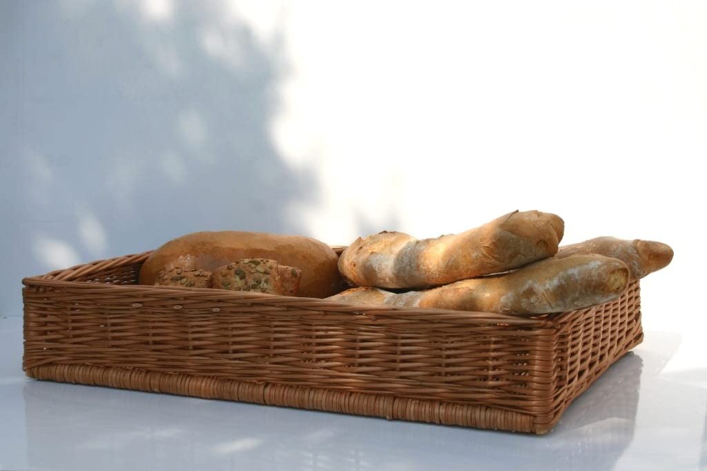 Brotkorb Weidenkorb geflochten 60x40x10 cm – Brötchenkorb Präsentationskorb für Bäckerei, Bäckereikorb aus Naturweide, lebensmittelecht