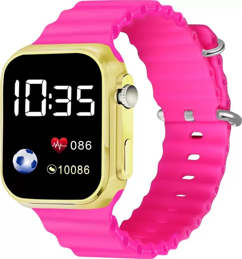 Greek Trading Co. Pink Square Shape Dial Colorful Smart Looking Digital led Watch for Kids Baby Boys and Girls- Fully Waterproof Sportswatch Display- Best Gift