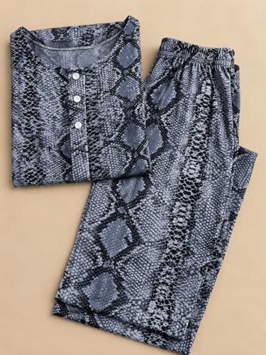 Image of KIAWAH Women Printed Night Suit Set, Cotton Blend Night Suit, A-Line Top and Pajama Set, Soft and Breathable Night Wear