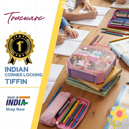Image of Trueware Astro 304 Stainless Steel PU Insulated Lunch Box with Three Compartment BPA Free, Food Grade Ideal for School, Picnic, Office & Outdoor - 640ml