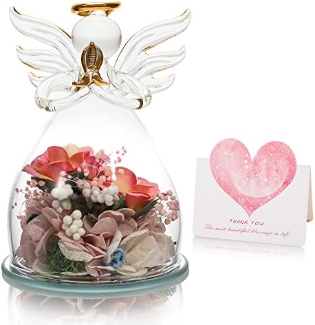 Artificial Flowers Angel Birthday Gifts for Women, Angel Rose in Glass Mom Gift for Mothers Day, Valentines Day, Christmas and Wedding Gifts for Couple (Angel-K007)