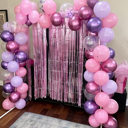 Pink and Purple Balloons, 50PCS 12 Inch Confetti Balloons, Metallic Purple Pink Latex Balloons with Ribbon, Party Balloons for Birthday Shower Wedding Party Decorations - Image 7