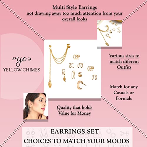 Earrings & Ear Cuff Set Silver Tone Stainless Steel Combo