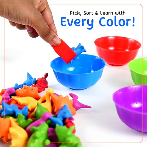 Image of BeFunky Counting Matching Game with Sorting Bowls, Color and Sensory Montessori Educational Learning Toys Set Gift for Toddlers Preschool Age 3+ Years Old (Dinosaur Box)