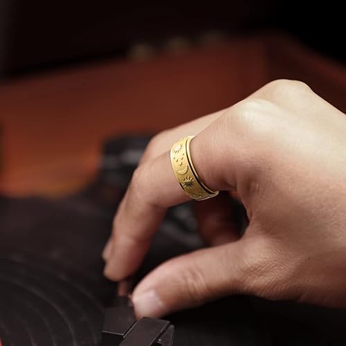 Miniatura 5 de King Will Anillo para ansiedad para hombre, color negro, oro, oro rosa, arco iris, 0.315 in, anillo giratorio de acero inoxidable para hombres y