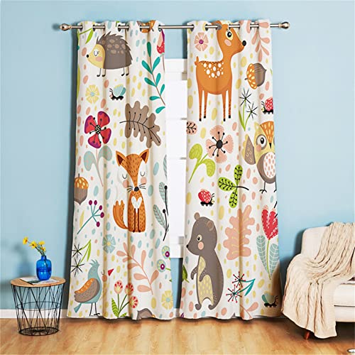 Koudi Rideaux Opaques, Animaux, Hiboux, Motif Floral, 160 x 107 cm (H x l), Lot de 2, Unisexe, Chambre d'enfant, Intérieur, RIDEAU