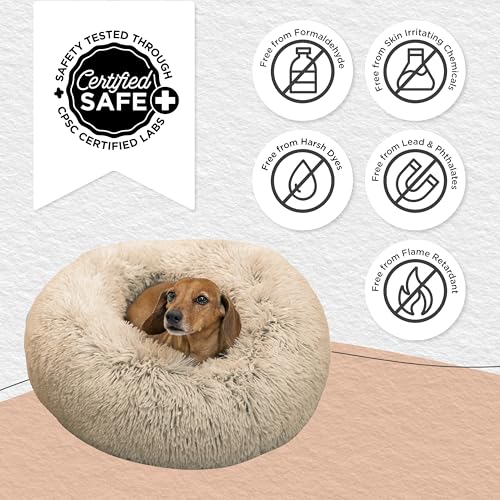 Image of Best Friends by Sheri The Original Calming Donut Dog Bed for Small Dogs up to 25 lbs, Shag Faux Fur, Taupe, 23 inch x 23 inch