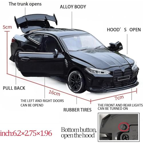 Image of 1 /32 B-M-W M4 Luxury Car Toy Metal Pull Back Diecast Car with Openable Door and Sound Light, Gifts Toys for Kids【 Black Color 】
