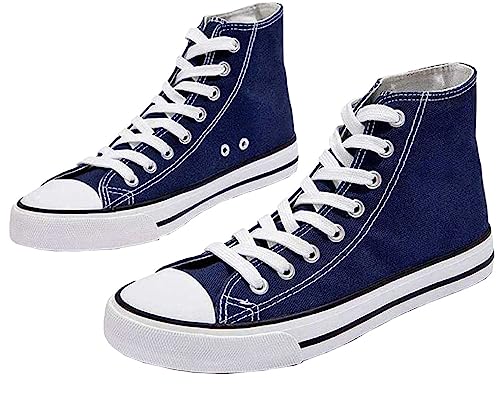 Image of TRACES Stylish Trendy Lightweight Navy Blue Canvas Casual High Top Sneaker Shoes for Wome's & Girl,(3 UK)