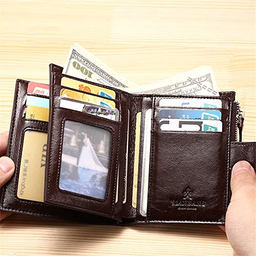 JIUFENG Men's Genuine Leather Wallet Bifold Zip Purse Card Organizer Money Clipper (Black)4