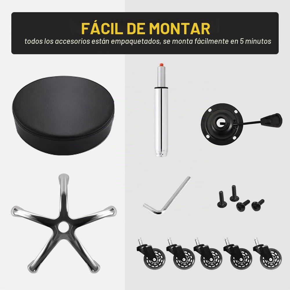 WKWKER Taburete de belleza resistente con ruedas giratorias ajustables de cuero grueso para cocina, redacción, laboratorio, oficina, masajes, negro