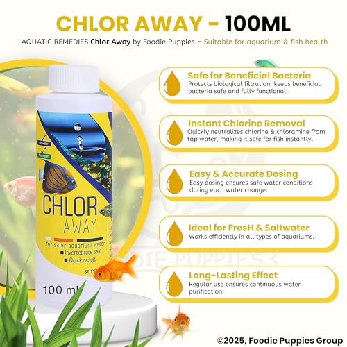 Image of Foodie Puppies Aquatic Remedies Chlor Away - 100ml (Pack of 2) | Suitable for Fresh Water and Salt Water | Chlorine and Chloramine Remover | Aquarium Water Conditioner, with Free Key Ring