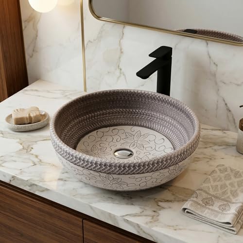 Image of InArt Ceramic Table Top Wash Basin | Counter Top Wash Basin For Bathroom & Living Room 40 X 40 X 14 Cm (Matt Finish)