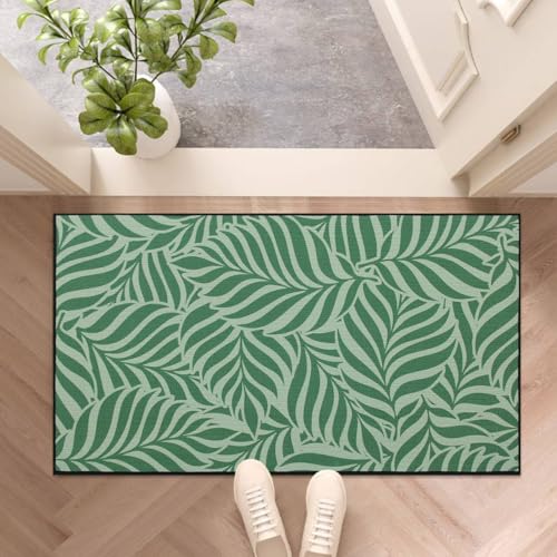 Ultra Thin Linen Door Mat 17'x30', Low Profile Indoor Entrance Mat with Palm Leaf Pattern, Non Slip...