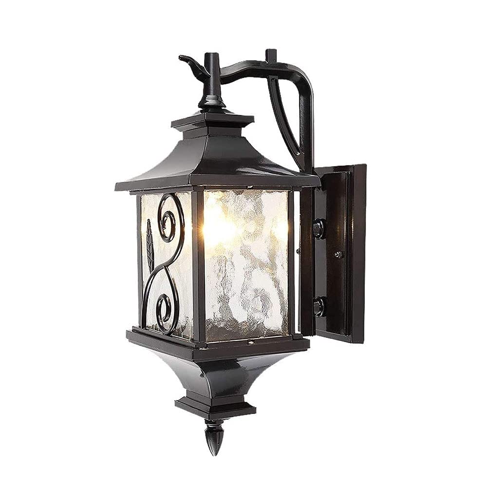 Europejski styl retro, zewnętrzny, wodoodporny, lampa ścienna Victoria E27, balkon, ogród, patio, willa, lampa ścienna, szklana latarnia, korytarz, oświetlenie dziedzińca (kolor: czarny)