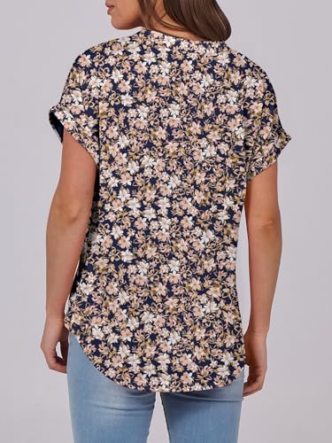 Image of ANRABESS Womens Short Sleeve Henley Tops V Neck Dressy Casual Blouses Summer Trendy Tee Shirts 2026 Vacation Fashion Clothes