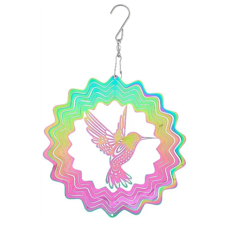| Home Decor | Stainless Steel Wind Spinner | Balcony Decoration Items | Home Decor Items | Room Decor | Mandala | Kinetic Art | Evil Eye Hanging for Home | Evil Eye Bracelet (Hummingbird 20cm)