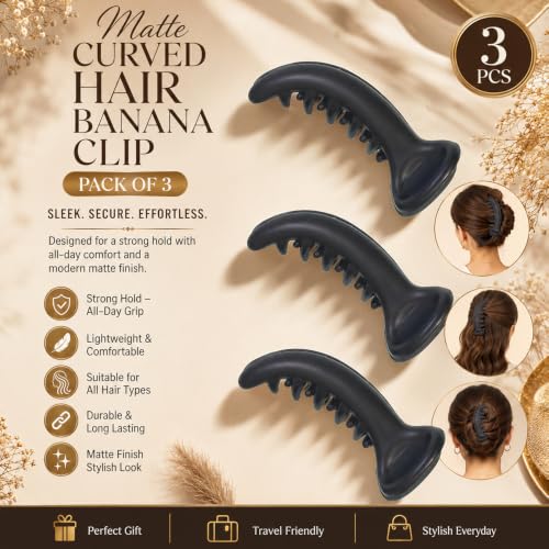 Image of Glaze Matt Finish Hair Clip for Women & Girls Pack of 3 Banana Clip (large)