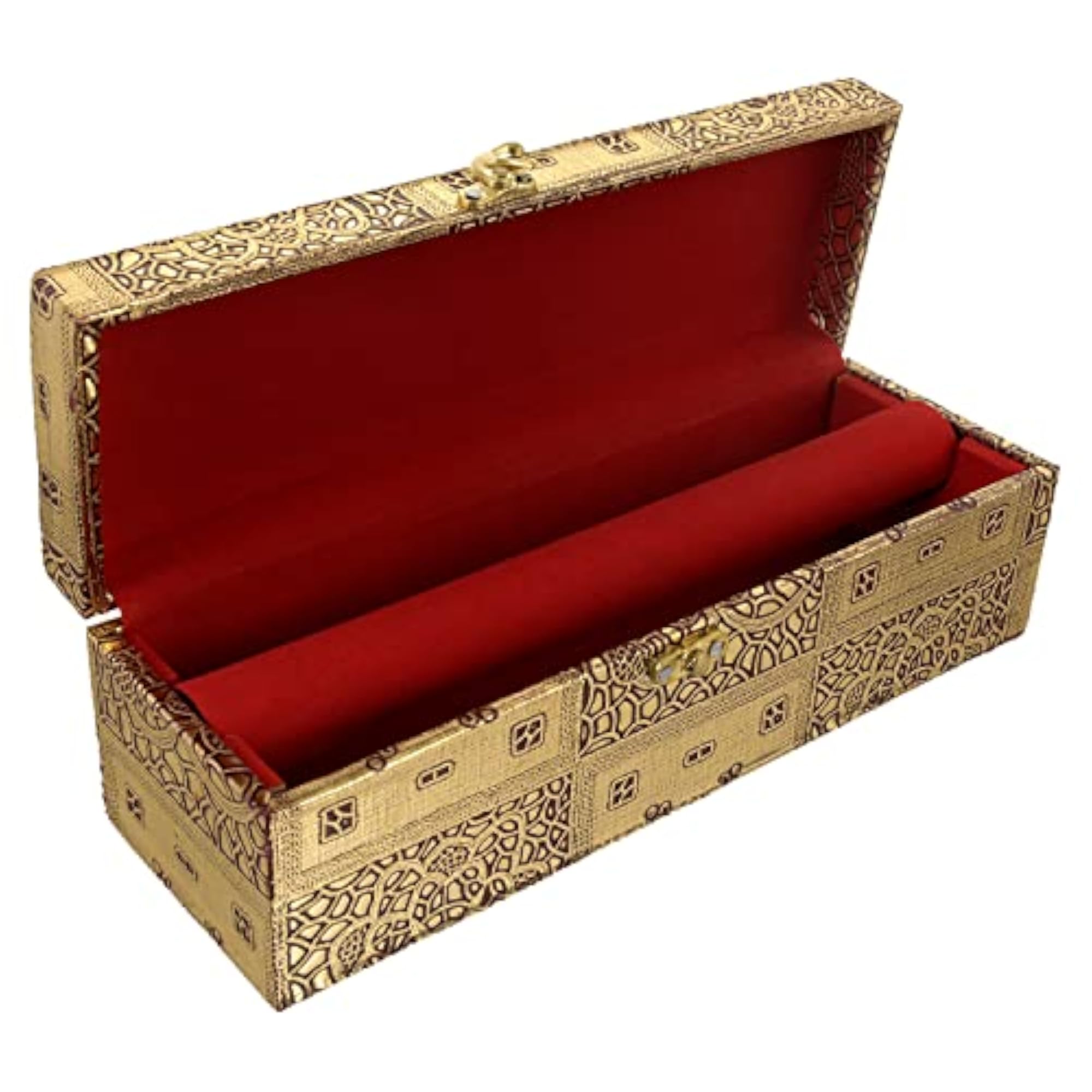 Heart Home Embossed Design Wooden Bangle Box, Gold