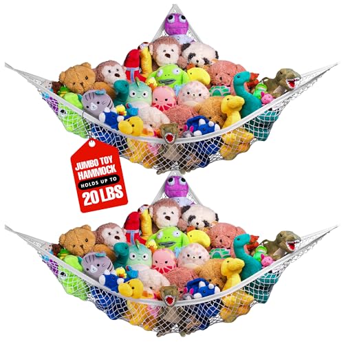 Handy Laundry Stuffed Animal Hammock Corner Net 2-Pack – Stuffed Animal Net & Mesh Toy Organizer for Kids Room – Flexible Storage for Plush Toys,...