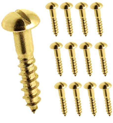 #14 x 2-1/2" Wood Screw, Brass, (inch) Head Style: Round, (Quantity: 100) Drive: Slotted, RoHS Compliant