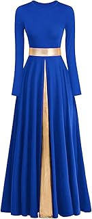 Women's Praise Dance Dress Metallic Waistband Long Swing Liturgical Worship Church Robe Dress Lyrical