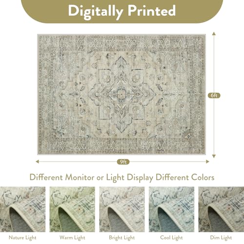 Bohemian Washable Area Rug, 6x9, for Large Living Rooms