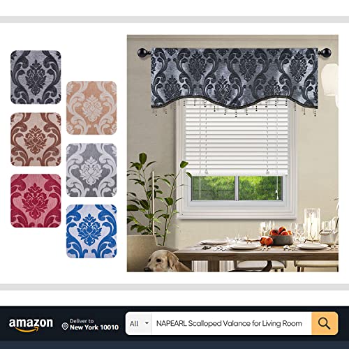 Napearl Black Waterfall Valance For Windows-Luxury Valance Curtains For Living Room, Bedroom, Dining Room, Bay Window, Jacquard Window Swag Curtains, 61-Inch Wide #TOP6