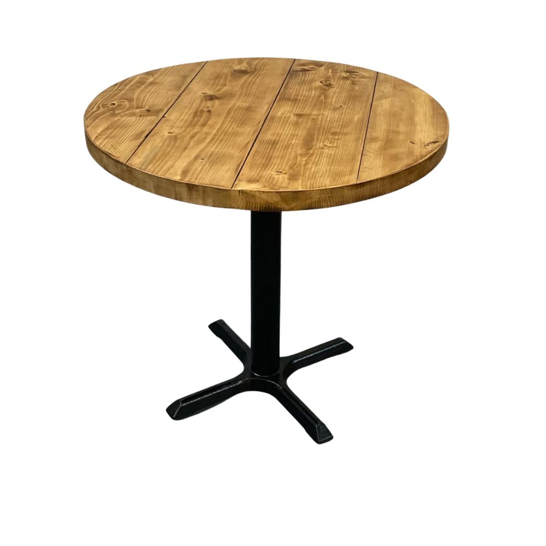 Rustykalny industrialny okrągły stół do jadalni z żeliwną podstawą z litego drewna 70 cm