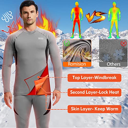 Image of romision Thermal Underwear for Men Stretch Fit, Fleece Base Layer Top & Bottom Set, Insulated Long Johns for Cold Weather Hunting