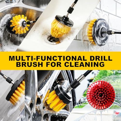 Image of 23Pcs Drill Brush Attachments, Power Scrubber Brushes with 2 Gap Brushes, Scrub Pads & Sponge Polishing Pads, Car Polishing Kit, Cleaning Supplies for Bathroom Kitchen Auto (Yellow-23pcs)