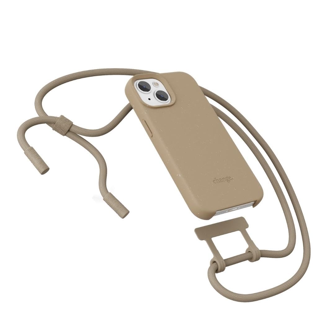 Woodcessories - Change Case, Nachhaltige Handykette abnehmbar kompatibel mit iPhone 15 Hülle mit Band Taupe - biologisch abbaubar