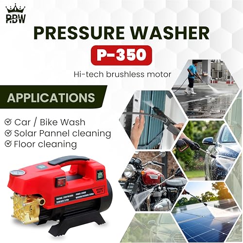 Image of RBW High Pressure Washer with Brass Coated Pump | 120-150 Bar Spray Gun with 26 Feet Hose Pipe | 7 L /M Water Flow for Home,Car,Wash Cleaning Purpose (P-350,Red)