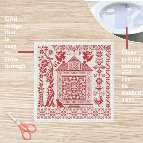 Image of FREEBLOSS 11CT Cross Stitch Kits Country House Stamped Embroidery Kits with Instruction Cross Stitch Wall Hanging Kit for Needlepoint Adults Wall Art Decoration 18x18in /45x45cm