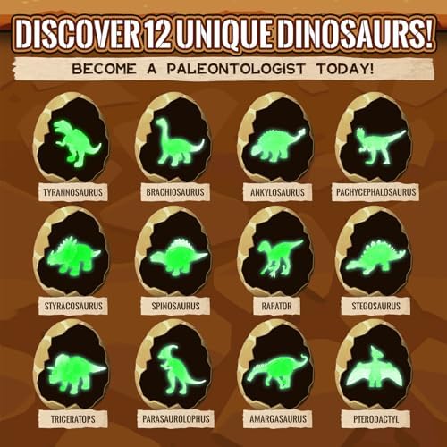 Dinosaur Egg Excavation Dig Kit for Kids - 12Pack Easter Basket Stuffers, Glow in The Dark Dino Easter Eggs, Dinosaur Toys Easter Gift for 3 4 5 6 7 8 Year Old — view 6
