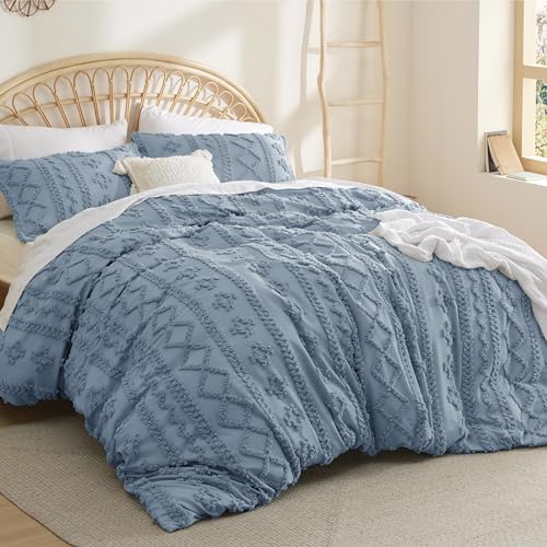 Image of Bedsure Boho Duvet Cover King Size, Soft & Comfortable Elegant Design Boho Bedding for Decoration, Machine Washable Comforter Cover for All Seasons,Includes 1 Duvet Cover & 2 Pillow Shams,Dusty Blue