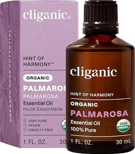 Cliganic USDA Organic Palmarosa Essential Oil 1oz - 100% Pure Natural Undiluted for Aromatherapy | Non-GMO
